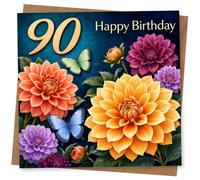 90th Birthday Card for Her, Elegant Floral Butterfly Design