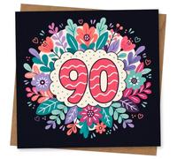 90th Birthday Card for Her, Floral Party Design