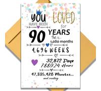 90th Birthday Card for Him or Her. Funny 13x9 In Large Greeting Card 90th vintage Birthday Gifts for Women & Men. Jumbo Vintage Table Decor Cards. Includes 90 Years Loved Card & Mailing Envelope