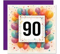 90th Birthday Card for Men Women - Any Age - Balloon Birthday Card for 90 Year old Woman Ladies Grandma Nan Mum Aunt Friend Sister Ninety Ninetieth Nanny