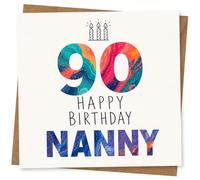 90th Birthday Card for Nanny, Colourful 90 Happy Birthday Design, Card for Nanny, Grandmother Greeting