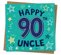 90th Birthday Card for Uncle - Happy 90th Birthday Card with Star Design - Celebration Greeting for Him