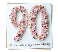 90th Birthday Card for Women, Female, Her, Friend - Pink Floral Rose 90