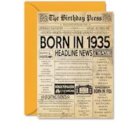 90th Birthday Card for Women Men - Bday Press Newspaper 1935 - Happy 90 Birthday Cards for Auntie Nanny Nan Grandma Grandad Husband, A5 Bday Greeting Cards