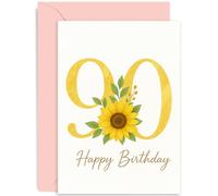 90th Birthday Card for Women - Pink Peonies Floral 90th Birthday Cards for 90 Year Old Woman Ninety Ninetieth Ladies Nan Grandma Mum Aunt Sister Mom Friend