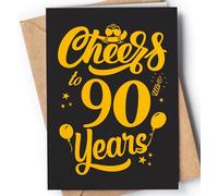 90th Birthday Card - Funny 90th Bday Card for Women, Men - 90 Years Card for mom, grandma, dad, grandpa - Happy 90th Birthday Cards Female, Male - Cheers to 90 Years