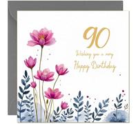 90th Birthday Card Pink & Gold Elegant Floral Traditional Birthday Card for 90 Year old Ninety Ninetieth