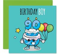 90th Birthday Cards for Men - Birthday Cake Boy Balloons - Happy Birthday Card for 90 Year Old Man Grandad Grandpa Great Grandad Uncle in Law, 145mm Bday Greeting Cards