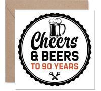 90th Birthday Cards for Men - Cheers & Beers - Happy Birthday Card for 90 Year Old Man Grandpa Great Grandad Grandad Uncle, 145mm Bday Greeting Cards
