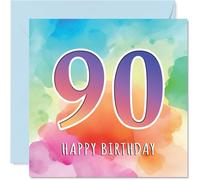 90th Birthday Cards for Women and Men, Colourful Watercolour Age | Happy Birthday Card for 90 Year Old Man Woman Auntie Uncle Grandad Nanny, 145mm Bday Greeting Cards