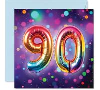 90th Birthday Cards for Women and Men, Rainbow Foil Balloon | Happy Birthday Card for 90 Year Old Man Woman Nan Grandma Nanny Auntie, 145mm Bday Greeting Cards