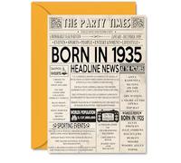 90th Birthday Cards for Women Men - Born In 1935 Newspaper - Happy 90 Birthday Card for Grandma Grandad Nan Vintage Retro Back In 1935, A5 Bday Greeting Cards