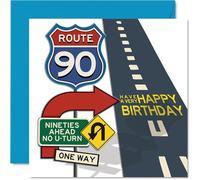 90th Birthday Cards for Women Men - Route 90 - Happy Birthday Card for 90 Year Old Woman Man Auntie Uncle Grandad Nanny, 145mm Bday Greeting Cards