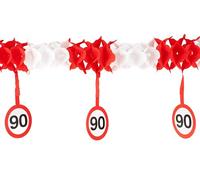 90th Birthday Decoration Garland Traffic Sign Red/White - Original Birthday Decoration for a Successful 90th Birthday Woman or Man - Tiwoca