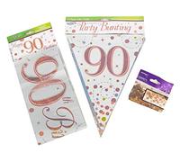90th Birthday Decoration Kit Age 90 Decorations Banner Bunting Confetti Rose Gold FANCYDRESSCOZ FDC Him Her Men Women