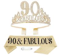 90th Birthday Decorations, 90th Birthday Sash and Tiara for Women, Happy 90th Birthday Decorations for Women, 90 and Fabulous Birthday Decorations, 90 Birthday Decorations Birthday Crown for Women