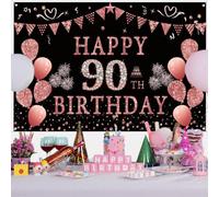90th Birthday Decorations for Women, Pink Glitter Spots Fabric Sign Poster Birthday Party Decoration, 90th Birthday Background Banner Woman, 90th Birthday Party Decoration