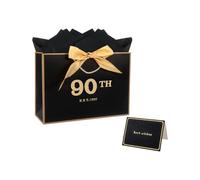 90th Birthday Gift Bag with Tissue Paper and Card - 11.0× 8.0× 4.0 Inches Black 90th Gift Bag for Men Women
