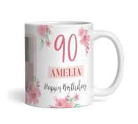 90th Birthday Gift For Her Pink Flower Photo Tea Coffee Cup Personalised Mug |Personalised Birthday Mug | Photo Mug | Picture Mug | Personalised Mug | 90th Birthday | 90 Years Old |Custom Gift