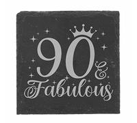 90th Birthday Gift for Women 90 & Fabulous Engraved Slate Coaster Present for 90 Year Old Etched Natural Slate Placemat (Square Coaster)