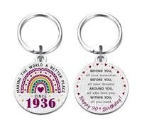 90th Birthday Gift for Women Men, 90 Years Old Birthday Gift, Born in 1936 | Gift Ready for Car Keyring, House Key & Backpack Decoration, Stainless Steel, Double-Sided Engraved, Silver, Rust-Proof