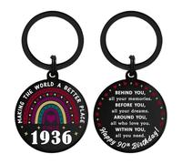 90th Birthday Gift for Women Men, 90 Years Old Birthday Gift, Born in 1936 | Gift Ready for Car Keyring, House Key & Backpack Decoration, Stainless Steel, Double-Sided Engraved, Silver, Rust-Proof