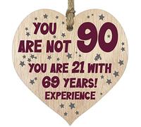 90th Birthday Gift For Women Men Wooden Heart Plaque, Light Wood Sign Keepsake, Happy Birthday Mum, Grandma, Dad, Husband, Wife, Uncle, Mum Gifts From Son, Nan, Grandad Birthday Present