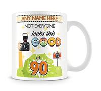 90th Birthday Gift - Personalised Mug/Cup - Add Name - Not Everyone Looks This Good Design - Yellow
