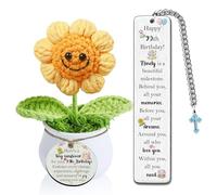 90th Birthday Gift Set Crochet Sunflower Pot Bookmark 2PC Set Appreciate Present Mom Dad Aunt Godmother Bestie Sisters Happy Birth Day Women Men Appreciate Keepsake for Uncle Nana Grandad Friend