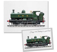 90th Birthday Gifts for Dad - Bday Card with Matching Unframed A4 Print for Dads - Keepsake for Father Daddy Papa - Gift idea 90 Year Old Dad - GWR Steam Engine Train Engine Art