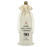 90th Birthday Gifts for Her Him Decorations Wine Bag 90 Year Old Birthday Gifts for Women Men Best Gift For 90 Year Old Woman Friend Grandpa Grandma Dad Mom 90th Birth Day Presents Wine Bottle Bag