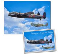 90th Birthday Gifts for Men who Have Everything - Unusual Bday Card with Matching Unframed A4 Print for him - Unique idea 90 Year Old Man Mens Gift - Great Lancaster Bomber & Spitfire Art