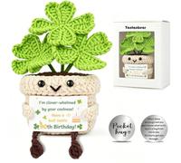 90th Birthday Gifts for Women and Men, Handmade Emotional Support Crochet Cute Lucky Four-Leaf with Warm Card, 80th Birthday Decorations, Gifts for 90 Year Old Dad Mum Grandad, Grandma Friend
