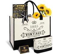 90th Birthday Gifts for Women Canvas Tote Bag Travel Gear, Unique 90 Years Old Birthday Gifts for Mom Wife Aunt Friends Her, Vintage 1935 Handbag & Cosmetic Bag & Back in 1935 Poster