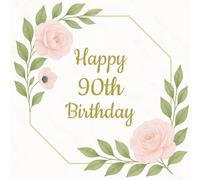 90th Birthday Guest Book: Pink and Gold Memory Party Keepsake with 75 Unique Questions and 50 Sign In Pages and Space for Pictures (8.5x8.5 inches, 108 pages) for Adults and Celebrations