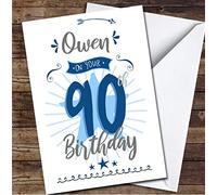 90th Birthday Male Blue Text Personalised Birthday Card | Birthday Card | Design Birthday Card