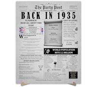 90th Birthday Party Decorations Poster - 90 Years Ago Anniversary Card for Women and Men. Back In 1935 Home Decor Supplies for Her or Him Turning 90 Years Old. Size A3 Birthday Retro Card