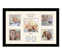 90th Birthday Photo Frame 4"x4" x4 and 5"x5" Photo 973D (Black Finish Frame Cream Mount Grey Inside)