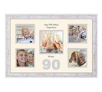 90th Birthday Photo Frame 4"x4" x4 and 5"x5" Photo 973D (Shabby Chic Finish Frame Cream Mount Grey Inside)