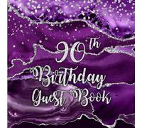 90th Birthday Purple Agate Guest Book: Silver Glitter on Purple Agate Guest Book with Gift Log