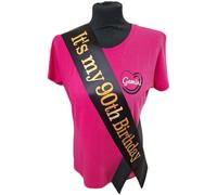 90th Birthday Sash - Beautiful Quality Black Ribbon and Holographic Gold Font - Its my 90th Birthday Sash