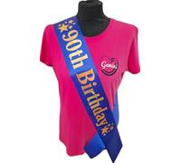 90th Birthday Sash - Beautiful Quality Blue Ribbon and Holographic Gold Font - 90th Star Birthday Sash