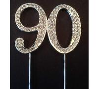 90TH Birthday Silver Diamante Cake Topper Decoration Ninety 90 TH NINTIETH