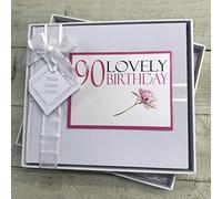90TH Birthday. Special Occasion. Guest Book. NEON Flower Design. Hand Finished by WHITE COTTON CARDS (NA90FG)