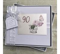 90TH Birthday. Special Occasion. Guest Book. Peonies & Butterfly Design. Hand Finished by WHITE COTTON CARDS (P90GB)