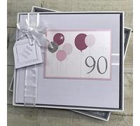 90TH Birthday. Special Occasion. Guest Book. Pink Balloons Design. Hand Finished by WHITE COTTON CARDS (BALP90G)
