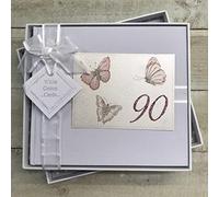 90TH Birthday. Special Occasion. Guest Book. Vintage Butterflies Design. Hand Finished by WHITE COTTON CARDS (VB90G)