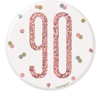 90th Birthday White And Rose Gold Badge Age 90 Rose Gold Party Pin Button Decor UP