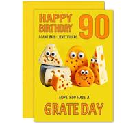 90th Cheesy Birthday Card - Large A5 Size - Cheese Funny Birthday Card for 90 Year old Ninety Ninetieth