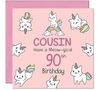 90th Cousin Birthday Card - Funny Cat Cute Cousin's Birthday Card for 90 Year old Ninety Ninetieth